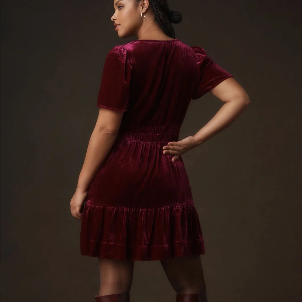 Anthropologie Somerset: Velvet Edition Plus Mini Dress in Magenta - Picture 8 of 12
